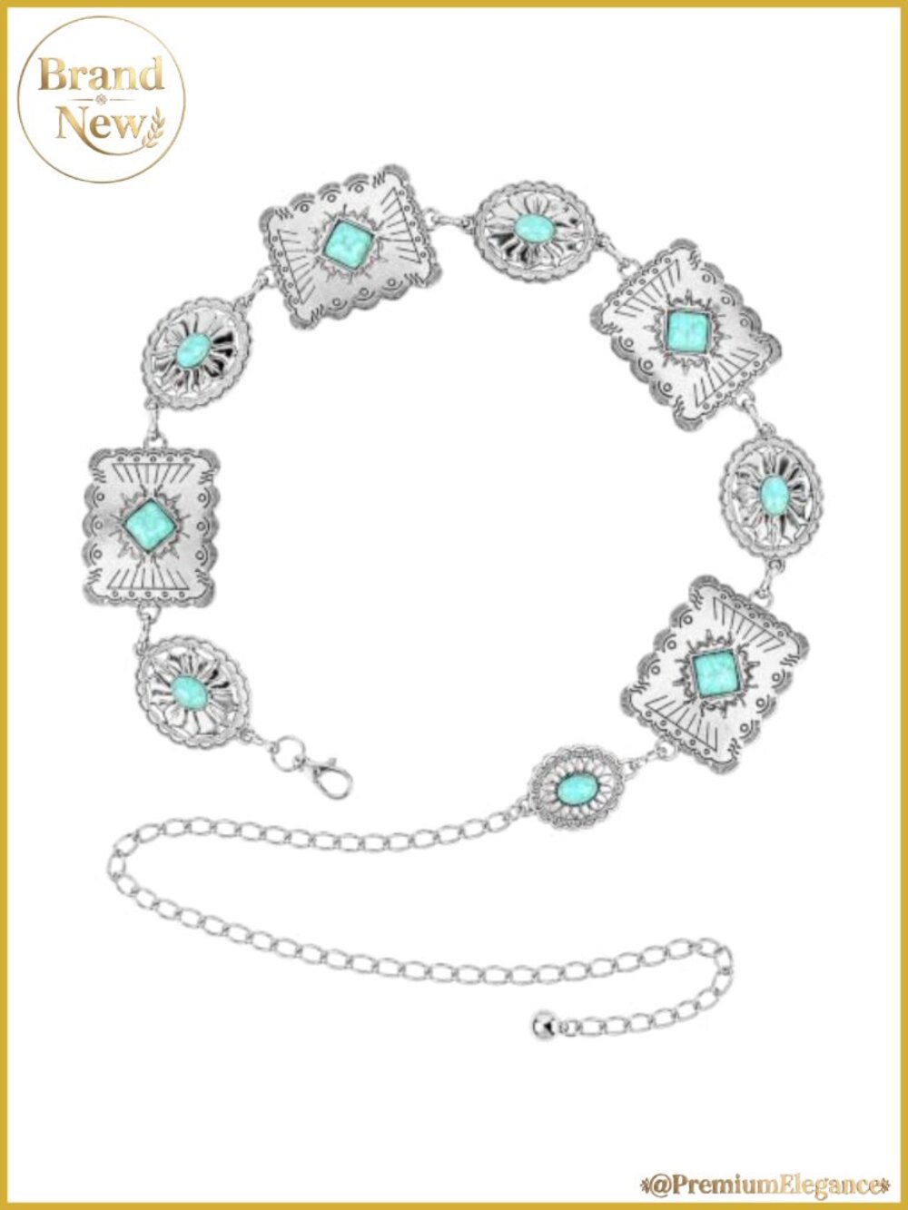 Western Concho Chain Belt Faux Turquoise Waist Chain Adjustable Cowgirl